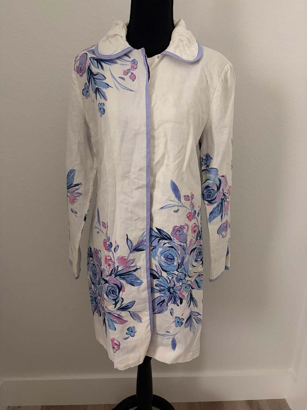Carole Little Linen Floral Duster Coat Size S
